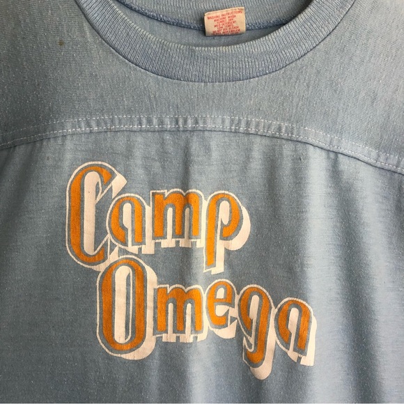 VINTAGE | COLLEGIATE PACIFIC Camp Omega Football Jersey Blue Size Large - Picture 7 of 11